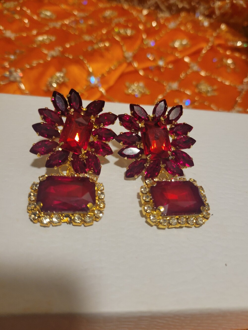 Gold-Tone Red Crystal Drop Earrings - Women Jewelry
